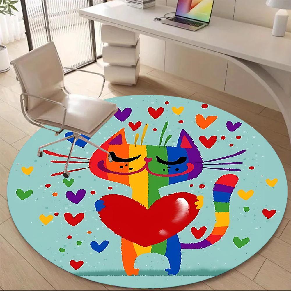 1pc Rainbow Cats Office Round Area Rug, Indoor Mat Suitable ForOffice, Under Office Chairs Bedroom Living Room Home Decor, Room Decot225