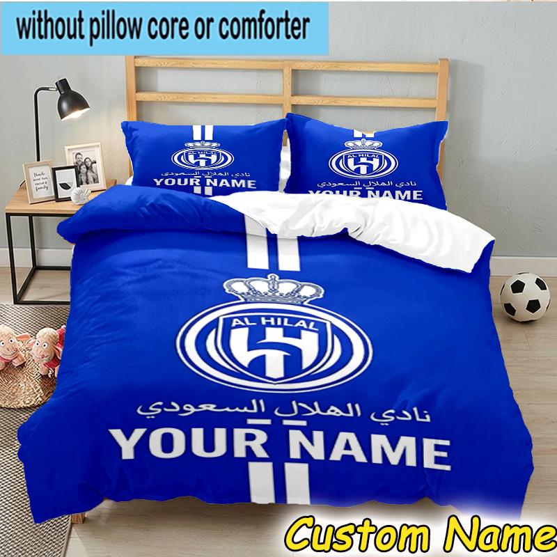 3pcs Custom Name Al Hilal FC Crest Bedding Set Includes 1 Duvet Cover & 2 Pillowcases for All Seasons Dormitory Home Decor Christmas gifts