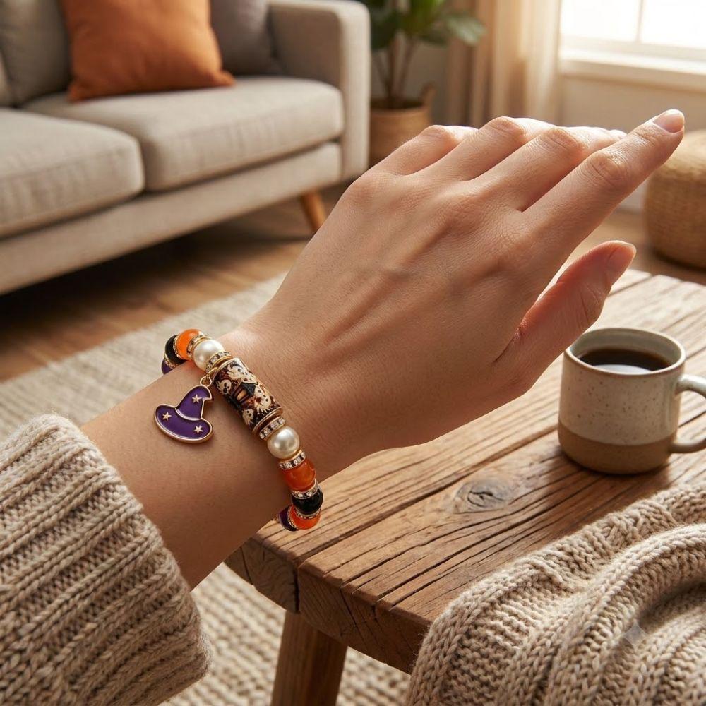 Vintage Halloween Beaded Bracelet Handmade Crystal Holiday Bracelet For Women Men
