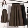 New Corduroy Skirt for Women In Autumn and Winter, Mid-length Style, Slimming and Fat MM Elastic Waist Pleated Skirt