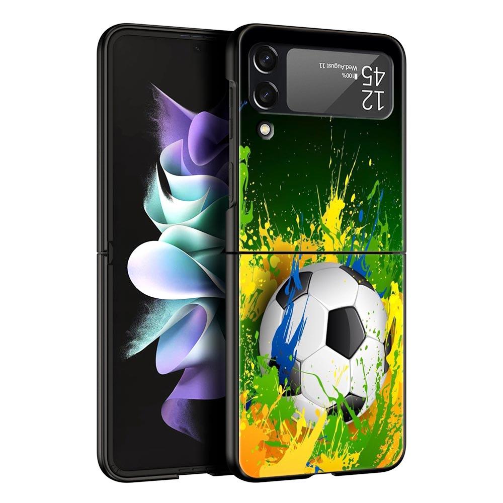 Чехол для телефона Samsung Galaxy Z Flip 3 4 5, складной чехол для мобильного телефона, жесткий чехол для ПК, черный защитный чехол, футбольный мяч, футбольное поле