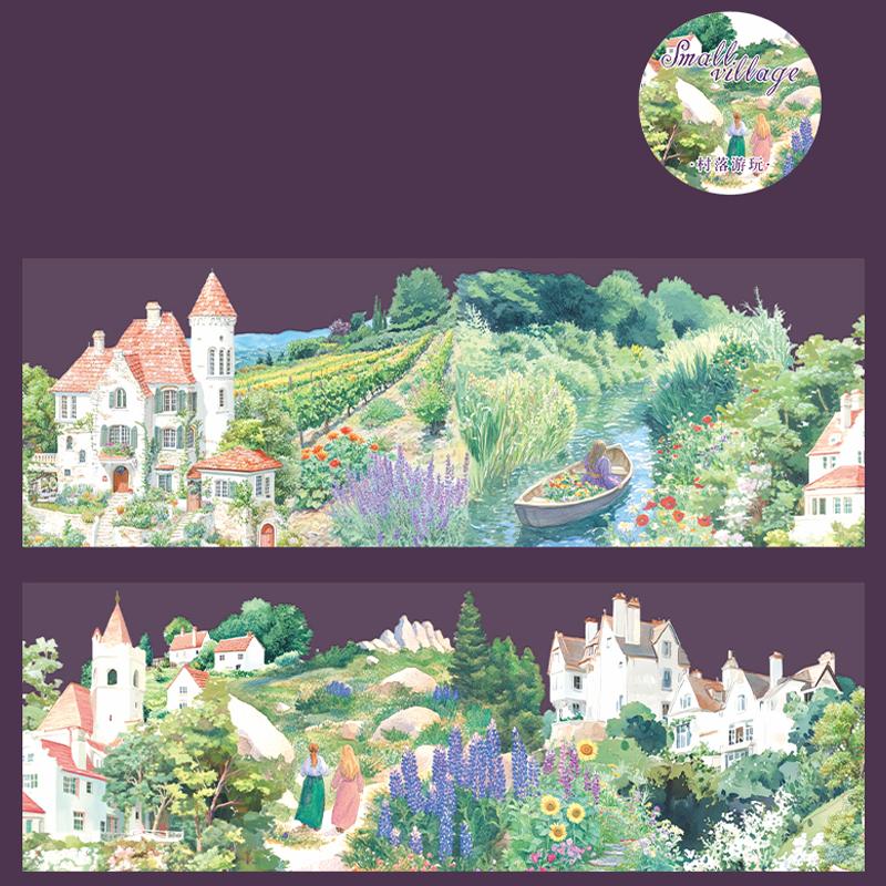 1 рулон/пакет Ландшафтная лента ПЭТ Серия «Маленькая деревня» Дом Ландшафт Ручной аккаунт Основной материал DIY Украшение Открытка Подарок Наклейка