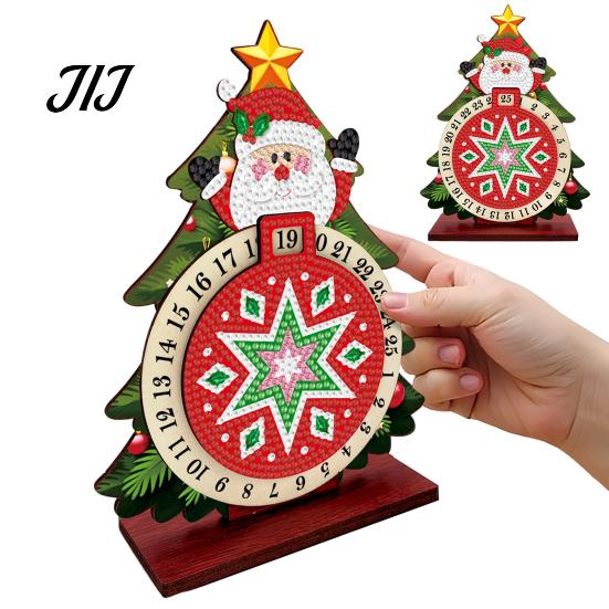 Gemstone Painting Decoration Christmas DIY Rhinestone Countdown Calendar, 25 Days Rotating Creative Gift Tree Advent Wooden Tabletop Ornament