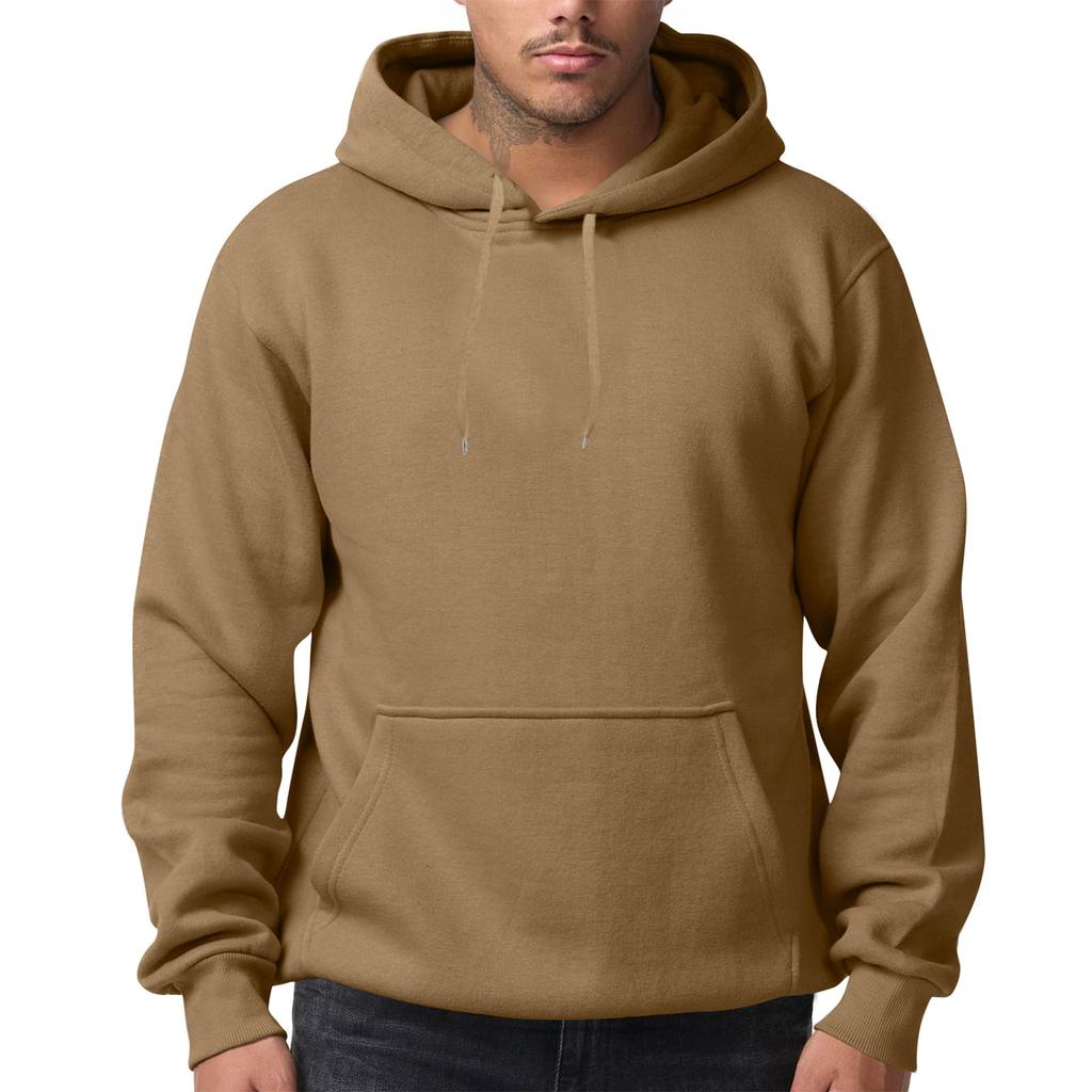 Men's Solid Color Fleece Hoodie Long Sleeve Pocket Loose Hoodie Top