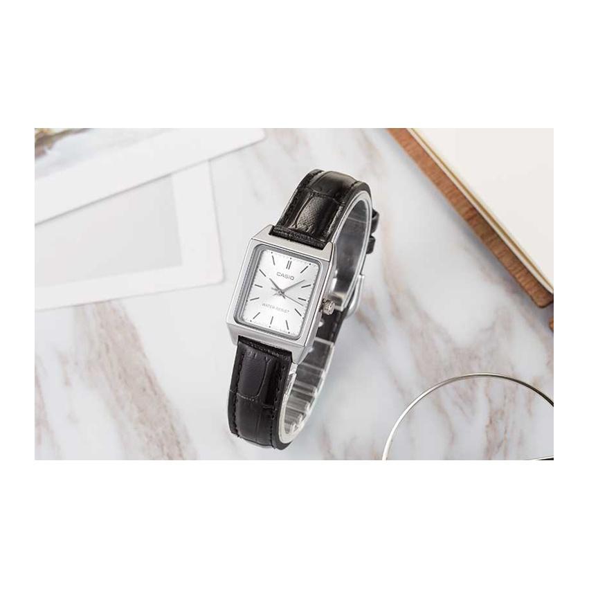 Casio Стандартная серия Серебряный Квадратный Ретро Искусство Кварцевый Механизм Кожаный Ремешок Часы Женские часы LTP-V007L-7E1