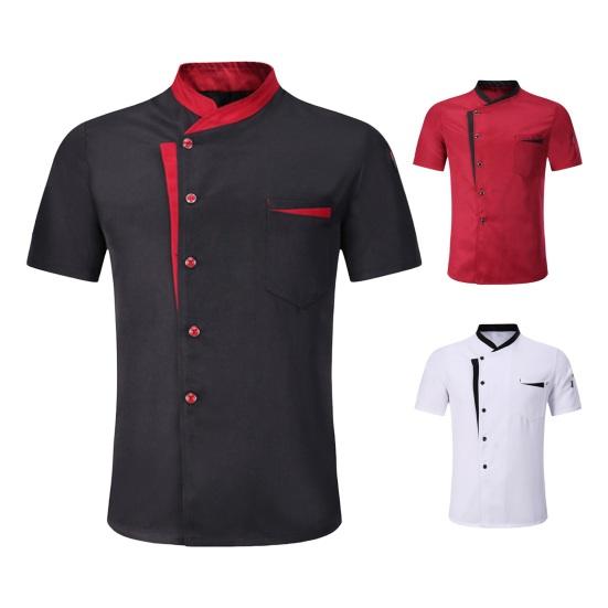 Unisex Chef Shirt Kitchen Single-breasted Short Stand Collar Kitchen Stain-resistant Loose Sleeve Bakery Restaurant Canteen Waiter Top Cook Uniform