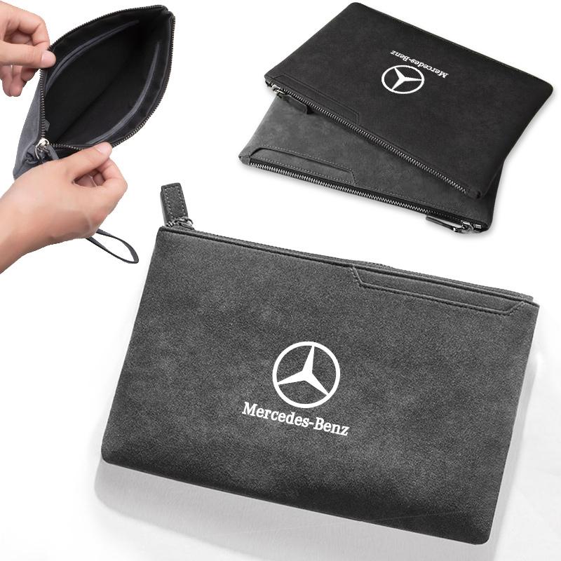 JVC4 Suede Car Driving Document Bag Credit Cards Storage Bag ID Cover For Mercedes Benz W204 W205 W212 W213 W221 GLA GLC CLK GLA AMG