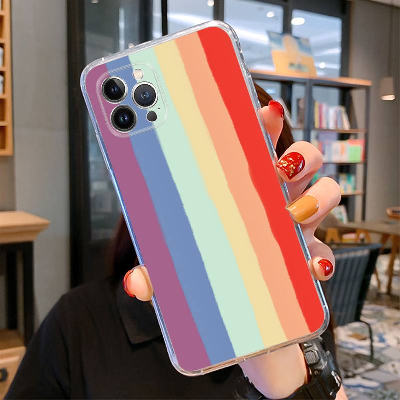 Красочный чехол-полоска радуги для iPhone 14 13 12 11 Pro Max XS X XR SE 2020 6 7 8 Plus Mini Прозрачный корпус