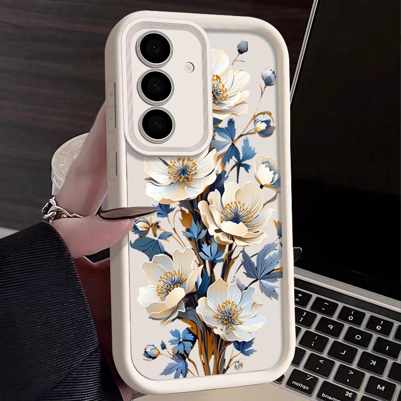 Роскошный матовый мягкий чехол из ТПУ с цветочным принтом для Samsung S25 Plus S24 FE S23 Ultra S22 A56 A36 A16 A55 A06 A05 A15 A35 A54 противоударный чехол-бампер