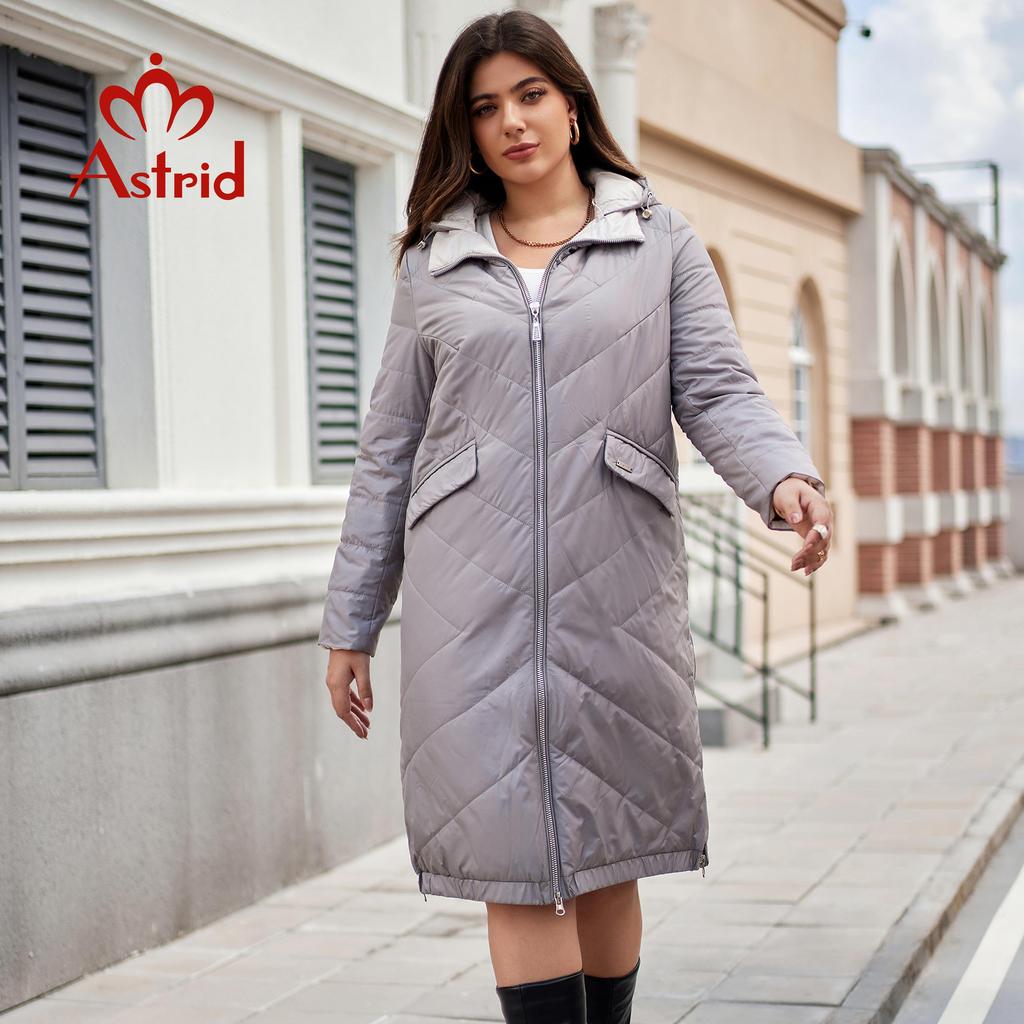 Astrid Женская парка осень-зима большого размера, женская одежда, длинная, утепленная, с капюшоном, женская стеганая куртка, новинка, пальто с разрезом по низу AM-10627