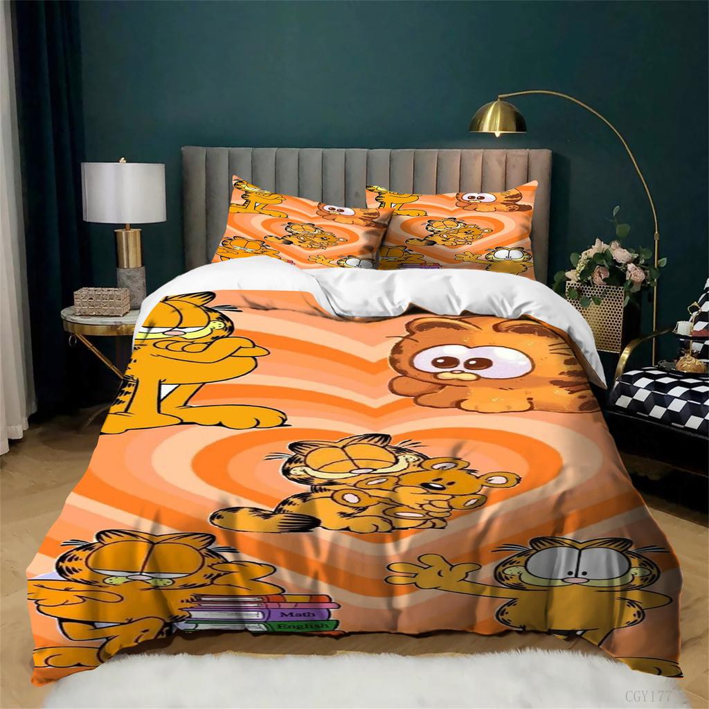 Kids Ga-rfie-ld Classic Bedding Set Lightweight Duvet Cover Set Ultra Soft Quilt Cover All-Season 3-Pcs Queen Size Room Decor