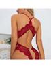 Women's Sexy Strap Hollow Lace Bodysuit One-Piece Open Crotch Lingerie Deep V-Neck Teddy Bear Babydoll Erotic Sleepwear