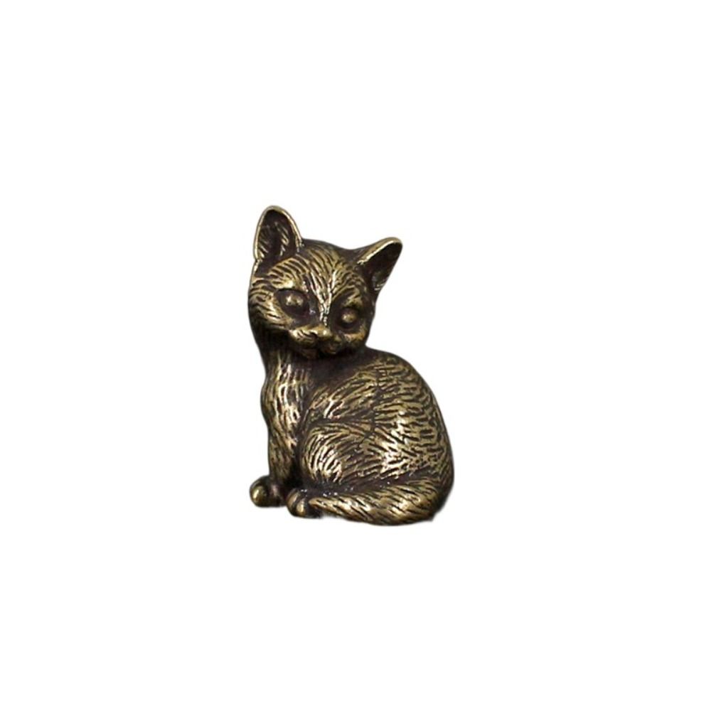 Cute Animal Figurines Retro Tea Pet Crafts Small Cat Metal Statue Car