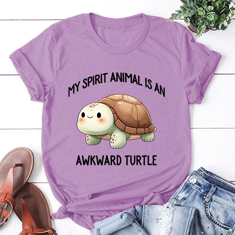 Мое тотемное животное - неуклюжая черепаха. Принтованная футболка. Мужские/женские топы. Футболки. Летняя прохладная свободная с коротким рукавом.