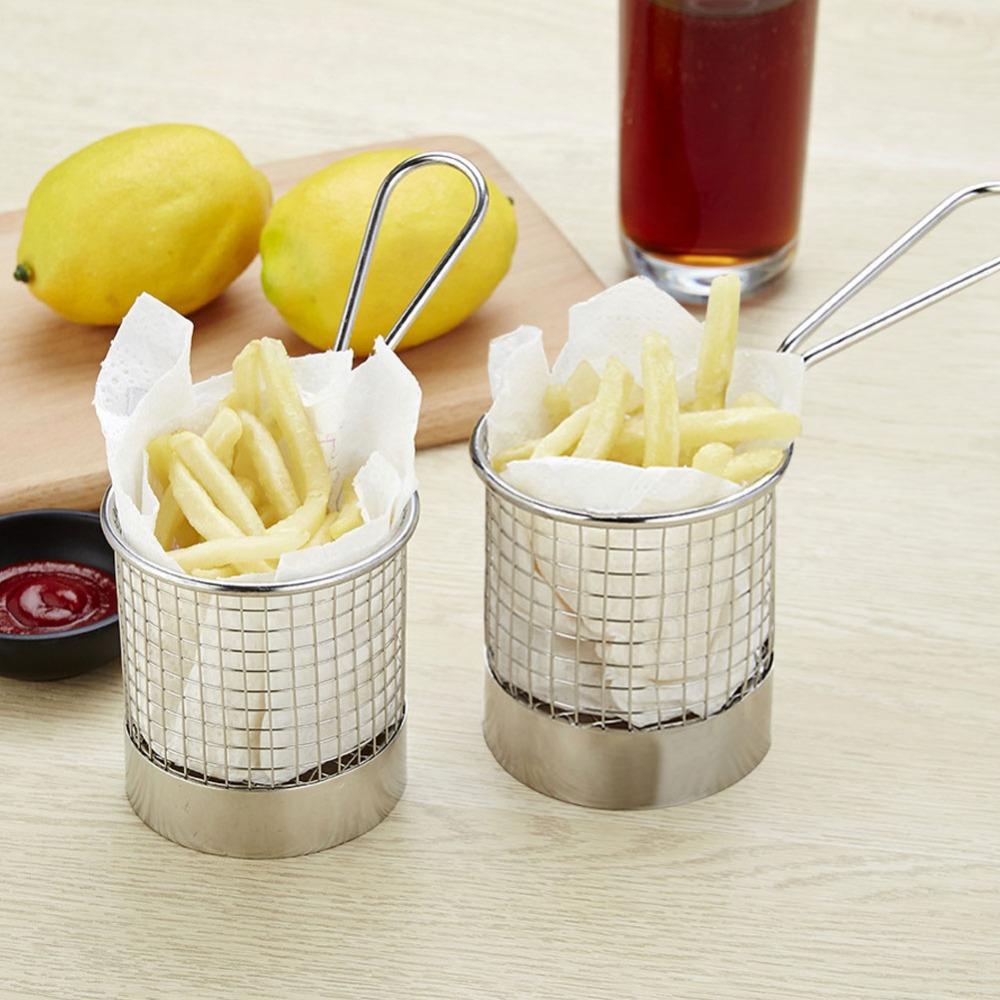 Stainless Steel French Fry Basket Round Shape Fries Holder Deep Fry Basket Coffee Shop
