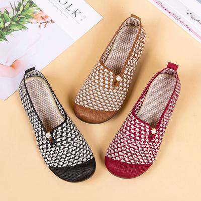 Женские повседневные легкие трикотажные прогулочные туфли без шнуровки на плоской подошве. Мокасины с круглым носком. Дышащие низкие туфли на плоской подошве. Удобные модельные туфли для женщин.