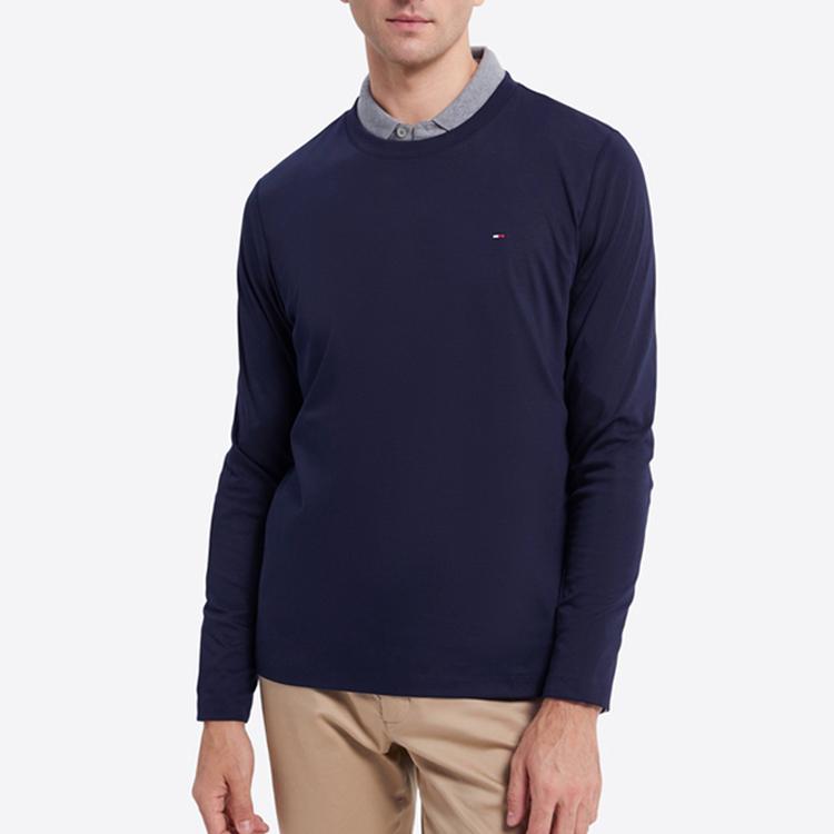 Tommy Hilfiger Однотонный мужской пуловер с круглым вырезом и длинным рукавом Футболка Мужские топы Темно-синий 78J6911-410