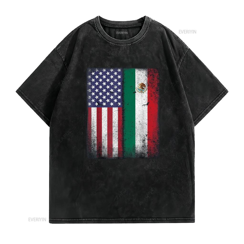 Мексиканский Американский Флаг Мексика США Мексиканка Мексиканец Футболка винтажная Стиранная Растянутая Слегка графическая Повседневная мужская Мягкая Стильная