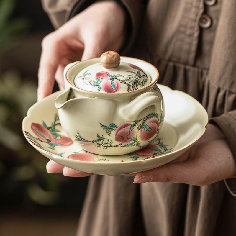 Ru Kiln Pastels Nine Peach Hand Grasp Pot Керамический чайный сервиз Kung Fu Чайник для дома Творческий Не горячий в обращении Фильтр Одиночный горшок