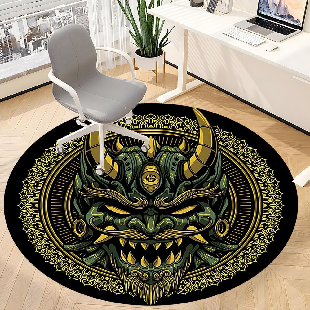 1PC Demon Mask Office Round Rug, Non slip, Soft and Durable Office Rug for Interior Decoration, Perfect for Office