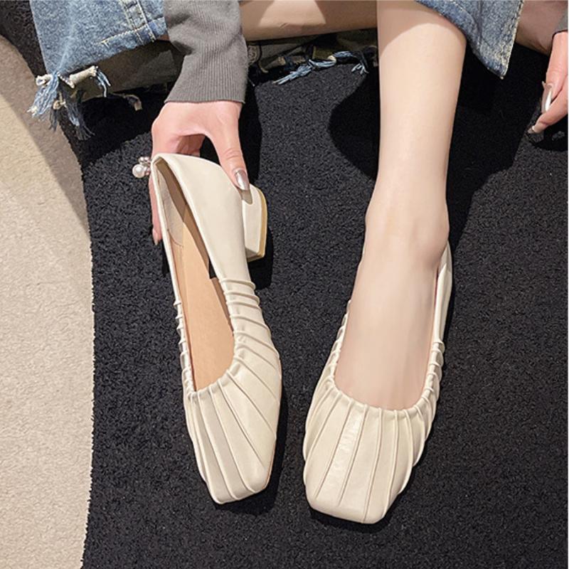 Fashion Retro Design Pleated Single Shoes 2024 New Square Headed Mary Jane Simple Women's Shoes Daily Commuting Zapatillas De Deporte