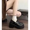 Retro British Style Black Summer 2025 New Thick Heel High Heel French Loafers Heightened Platform Small Leather Shoes Women