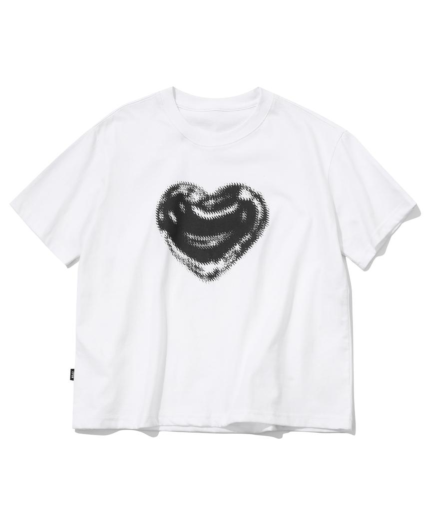CPGN STUDIO Rough Heart Crop Short Sleeve Tee White