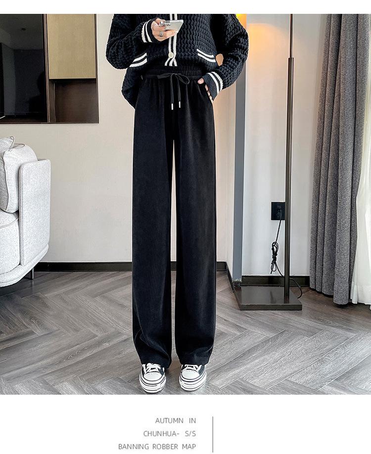 Большой размер 200 цзинь Шениль Широкие брюки с высокой талией, стройнящие, свободные, повседневные для женщин - Весна и Осень