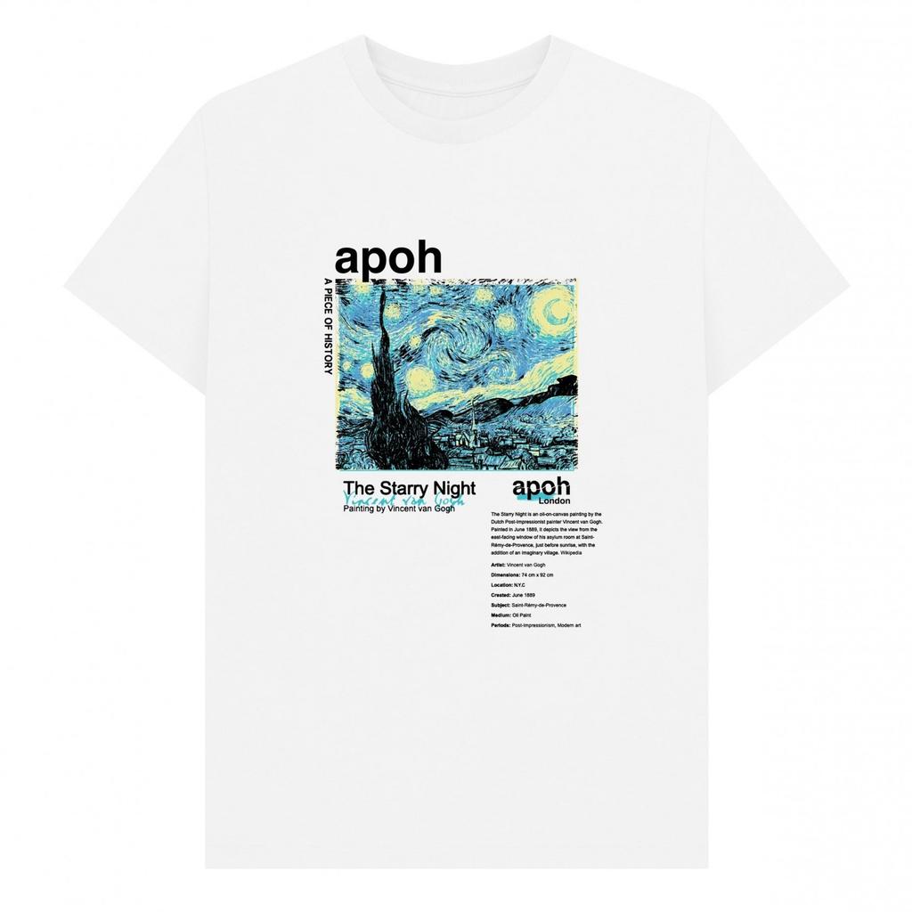 Apoh Unisex Adult Starry Night Text Vincent Van Gogh T-Shirt