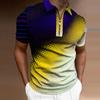 Мужская рубашка-поло, повседневная рубашка на молнии с коротким рукавом, модная повседневная рубашка на молнии на лето и весну, стандартная посадка, рубашка с 3D синим и желтым принтом в горошек