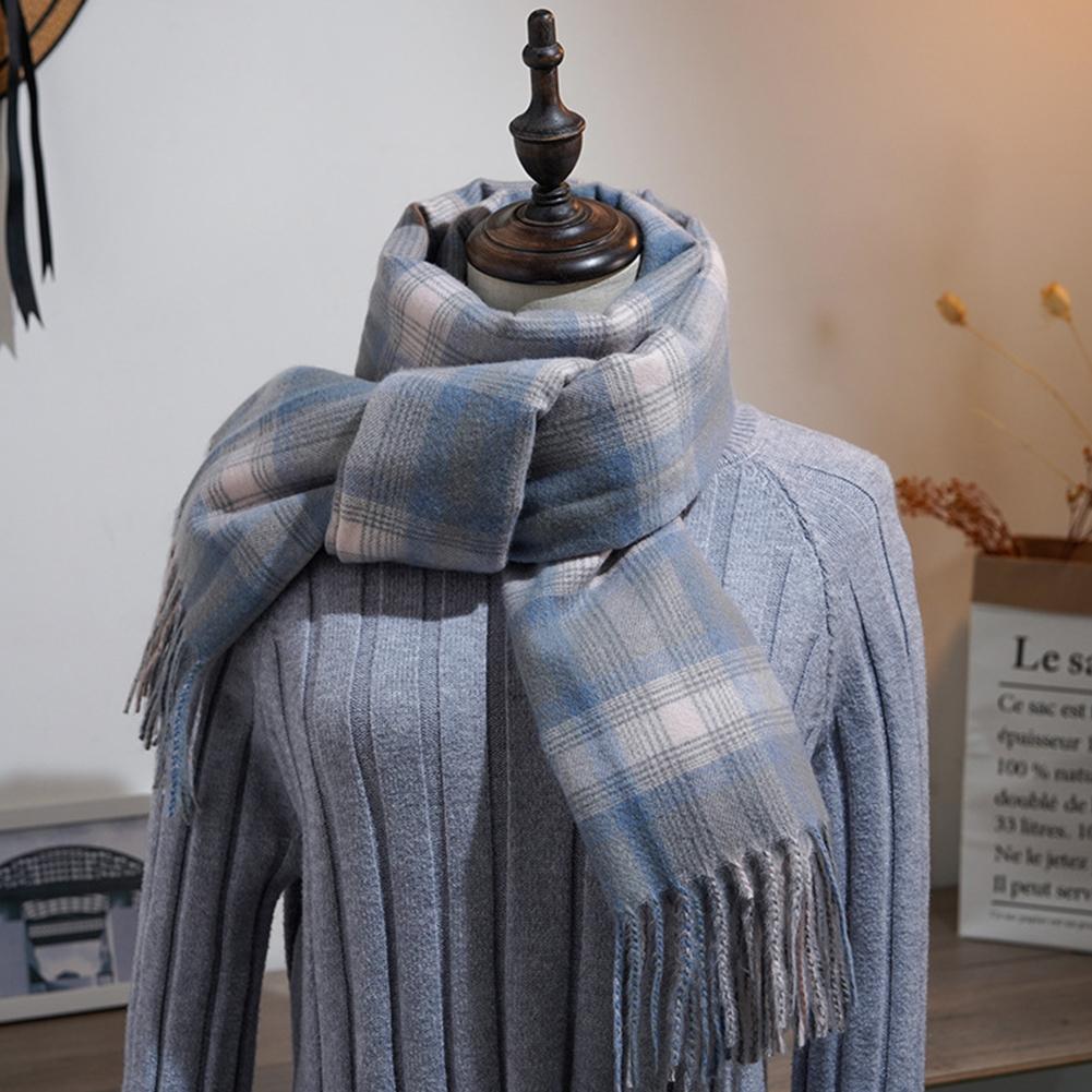 Autumn Winter Warm Shawl Unisex Imitation Cashmere British Style Plaid Tassel Scarf Cape