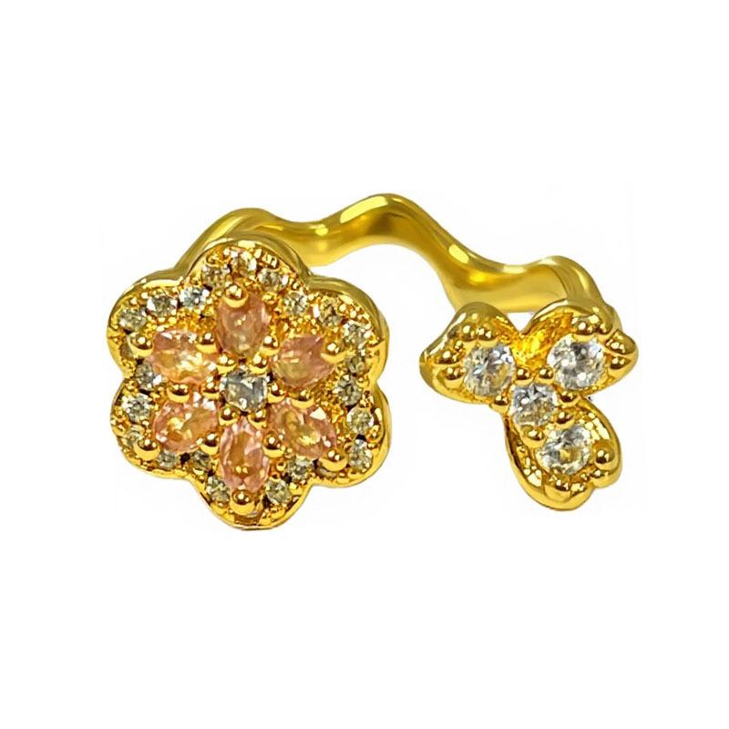 ins wind light luxury retro sweet cool pink purple diamond flower ring women's bright bright leaves high-end temperament ring