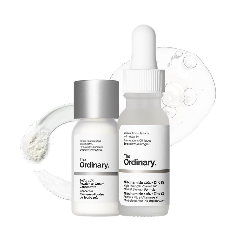 The Ordinary Target   Treat Set  Niacinamide Serum 15ml + Sulphur 10  Powder To Cream Concentrate 5g 
