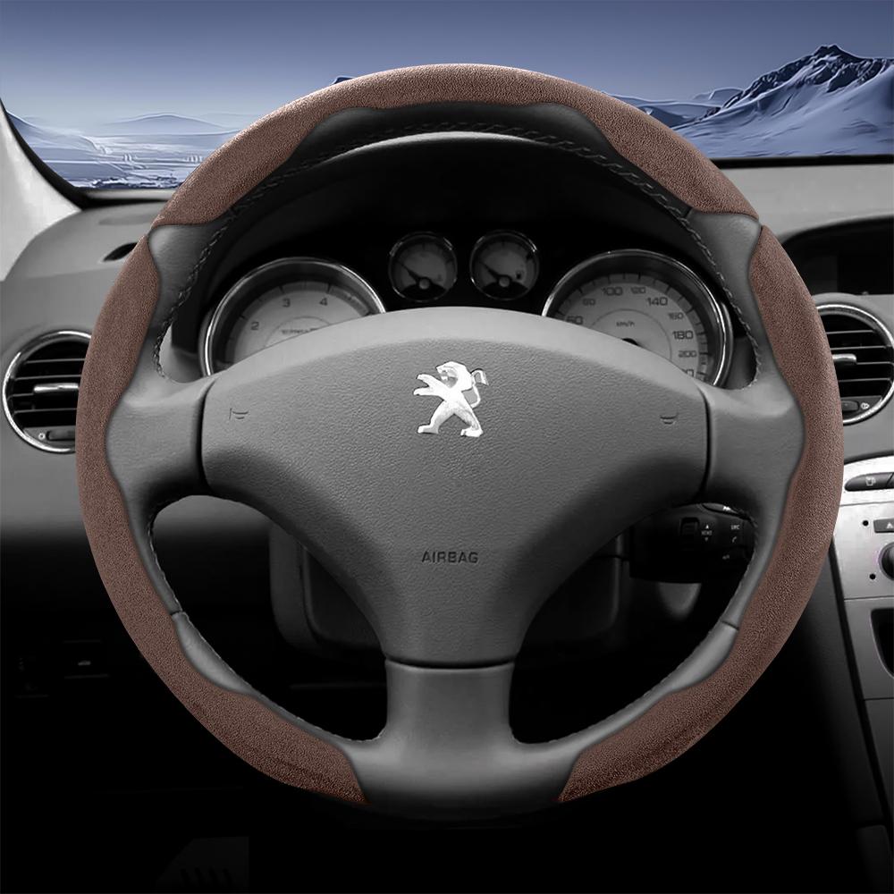 vcxja9 Suitable for Peugeot Sports Suede Steering Wheel Cover with Split Snap-On Anti-Slip Design for Models Such as 208 E-208, 2008 E-2008, 3008
