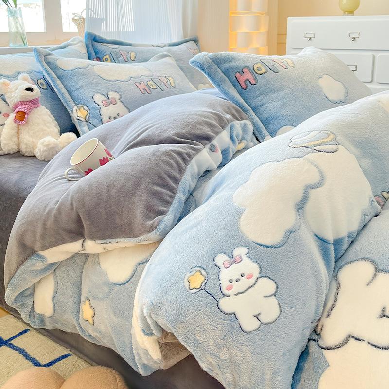 Snowflake Velvet Four-piece Quilt Set Milk Velvet Four-piece Double Quilt Sheet Bed Sheet Machine Washable