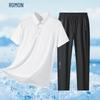 ROMON Men's Seamless Ice Silk Polo T-Shirt & Casual Pants Two-Piece Set