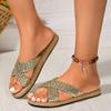 Женские шлепанцы Летняя пляжная мода Босоножки с перекрестными ремешками Соломенная мягкая подошва Уличные пляжные шлепанцы Удобные Легкие Боковые Женские