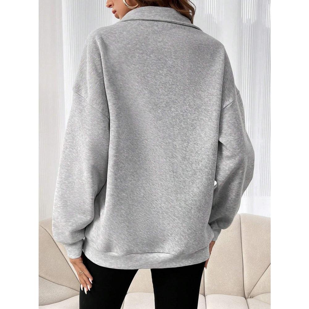 Zipper Slant Pockets Pullover Sweatshirt, Casual Long Sleeve Crew Neck Sweatshirt For Fall & Winter, Women's Clothing
