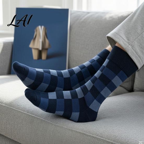 Everyday Cotton Crew Socks Men Argyle Socks Plus Size Colorful Striped Thick Dress Thickened Autumn Winter for Cold Weather Comfortable Non Binding