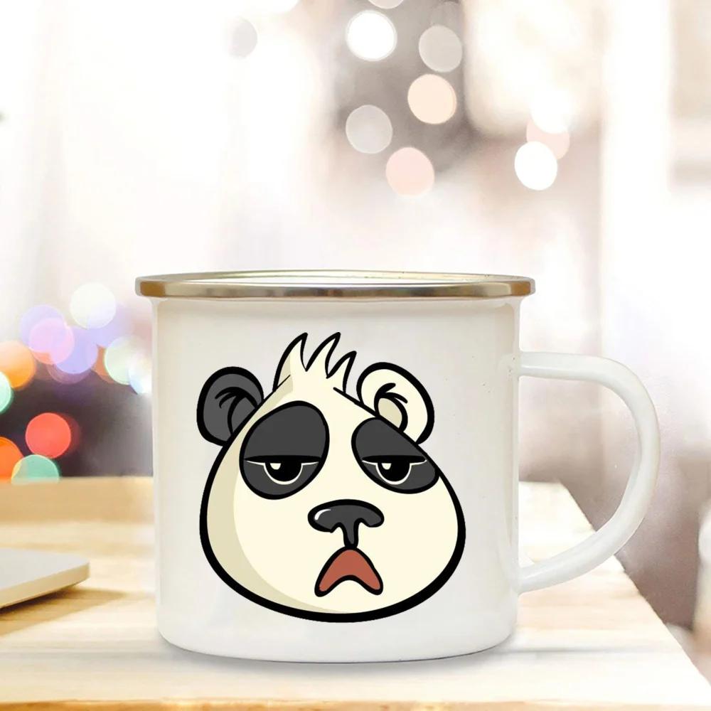 Кружка с изображением медведя панды, идеи подарков для девушки, милая кофейная кружка, подарки с изображением панды, декор для кемпера, кружка с эмалью для кемпинга, подарки на день рождения другу