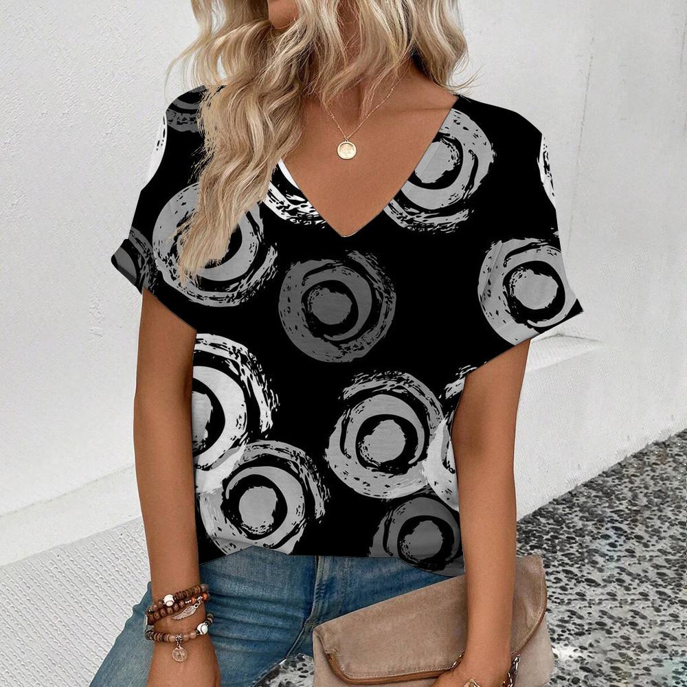 Элегантная женская футболка большого размера с V-образным вырезом, модная футболка с цветочным узором и 3D-принтом, летняя повседневная женская футболка с коротким рукавом