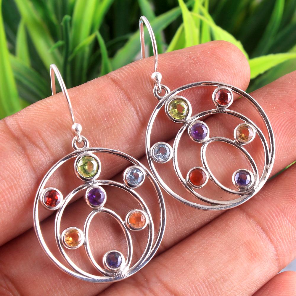 Серебряные подвески, серебряные серьги, 925 стерлингового серебра ювелирные изделия ручной работы, 7 камней серьги, ручная работа женские ювелирные изделия