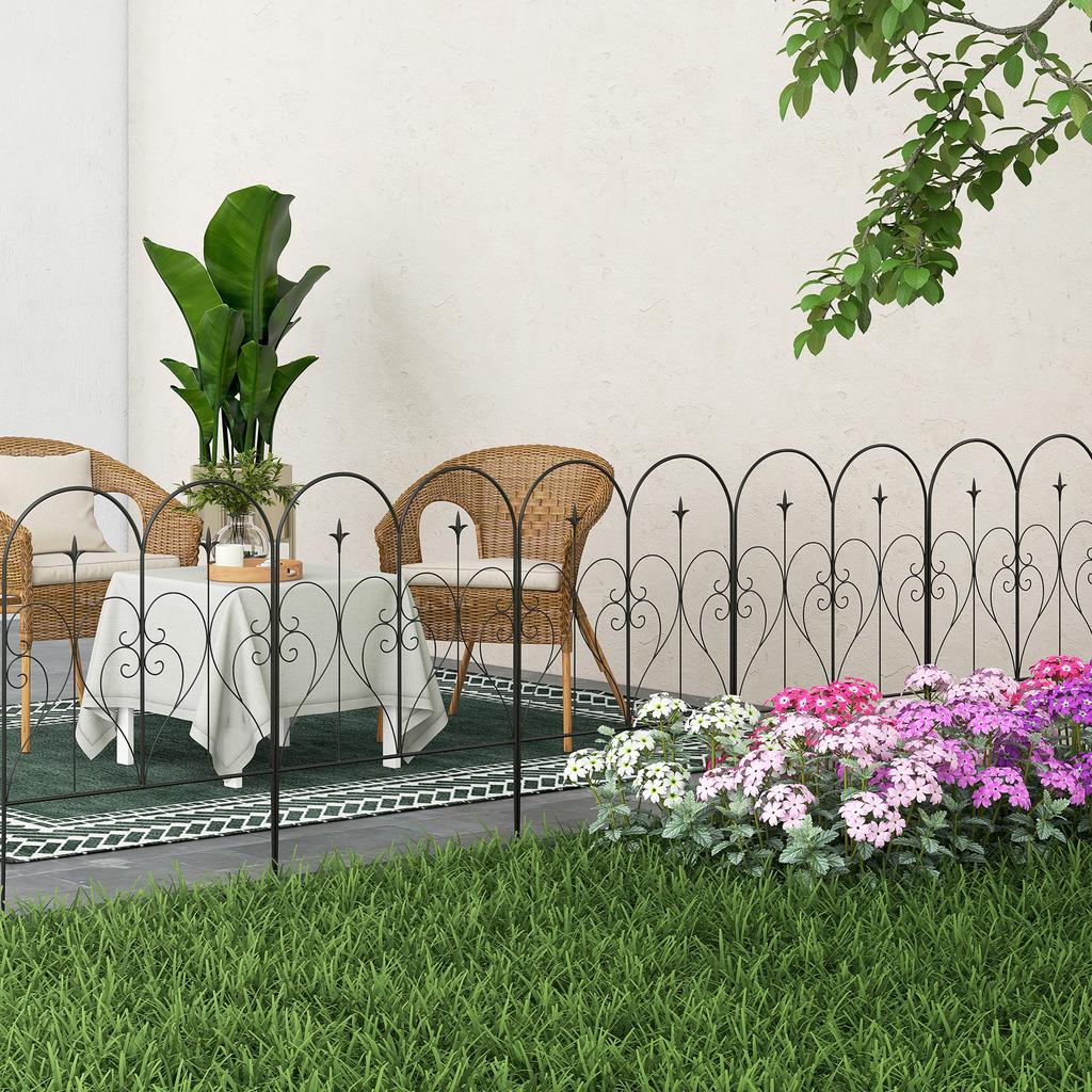 Set of Five Decorative Heart Metal Fence Panels - Black