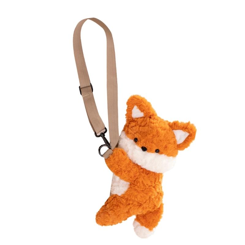 Плюшевая лиса Сумка через плечо Мягкая сумка через плечо Мультяшный рюкзак для девочек Милый животный Школьная сумка Кошелек для мелочи на зиму