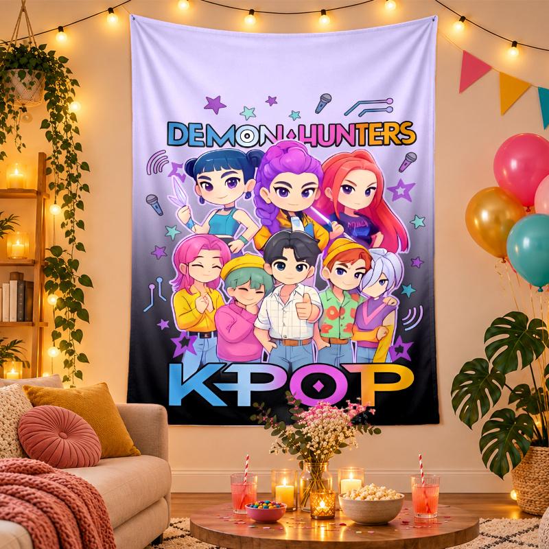 Полиэстеристый настенный гобелен с дизайном Kpop Охотники на демонов, Декоративное панно для спальни, гостиной, общежития