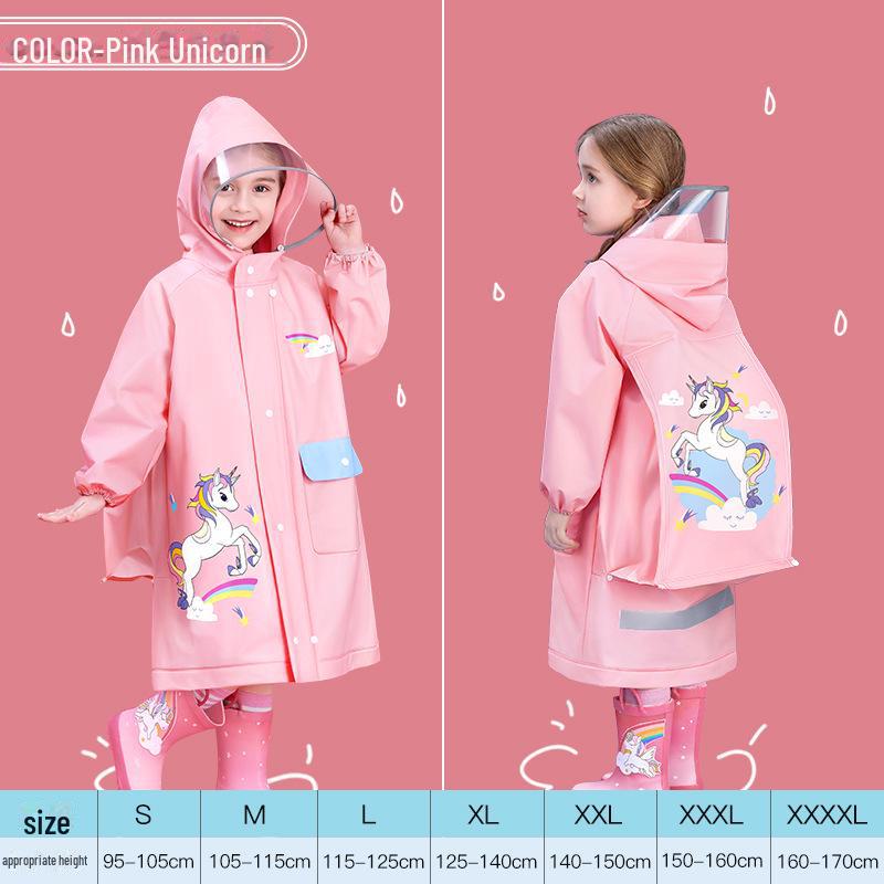 Kids' Thickened and Lengthened Raincoat with Backpack Space for Primary School Students