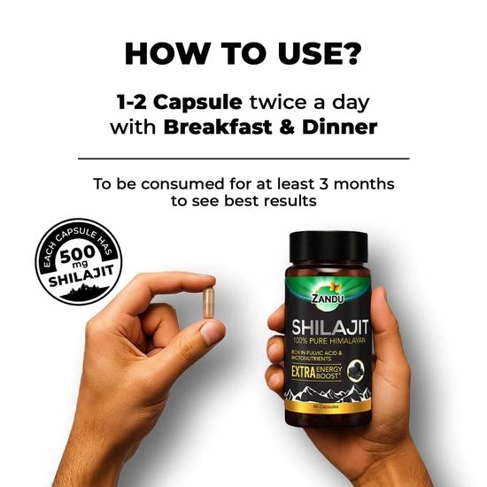 Zandu Shilajit Capsule, 60 capsules x Po2, Original and Pure Himalayan Shilajeet, Boosts Immunity, Strength and Stamina.