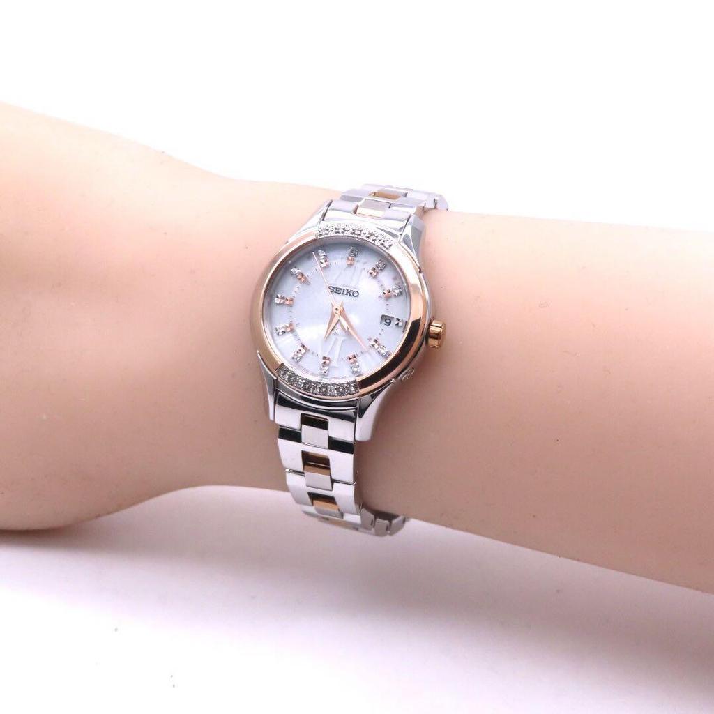 [USED] Seiko SSVW046 Lucia Radio-Controlled Solar Watch with Diamond Bezel, Two-Tone