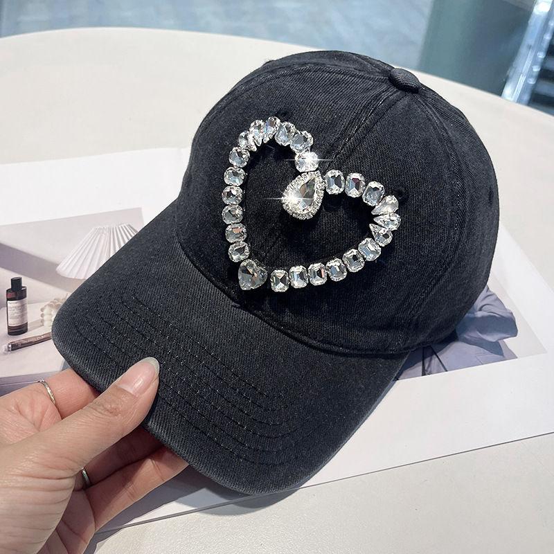 New Washed Denim Baseball Cap Women's Spring and Autumn Korean Version Fashion Love Rhinestone Cap