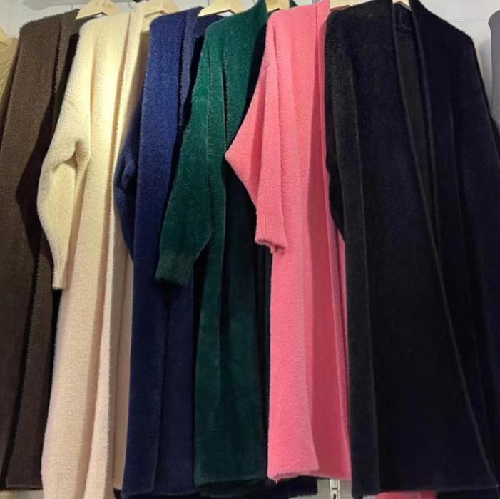 Женский осенний модный свитер из искусственного норкового бархата, пальто, женские вязаные куртки с v-образным вырезом, женский длинный кардиган, пальто